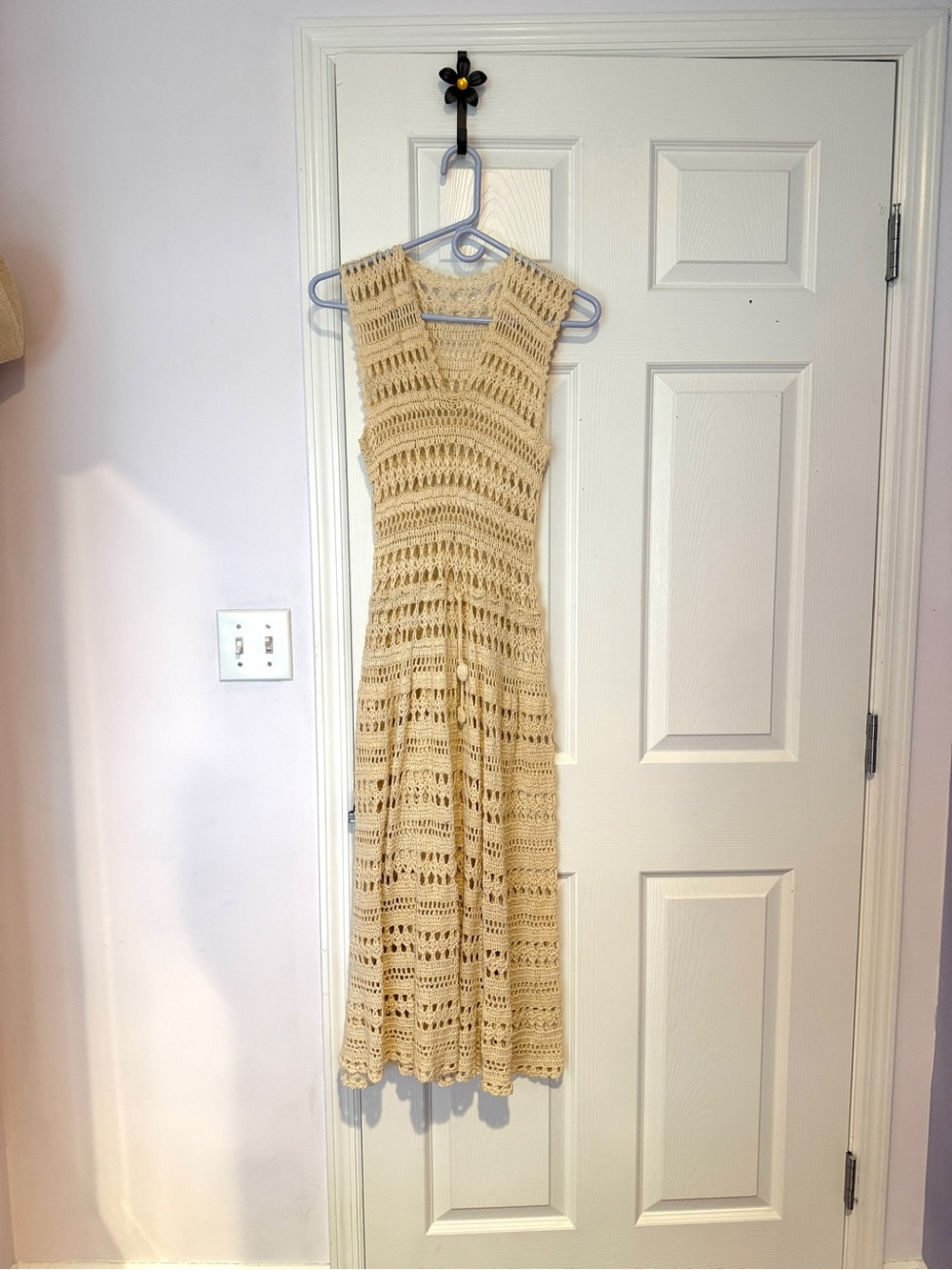 Vintage hand knit crochet cottagecore midi maxi dress, S/M